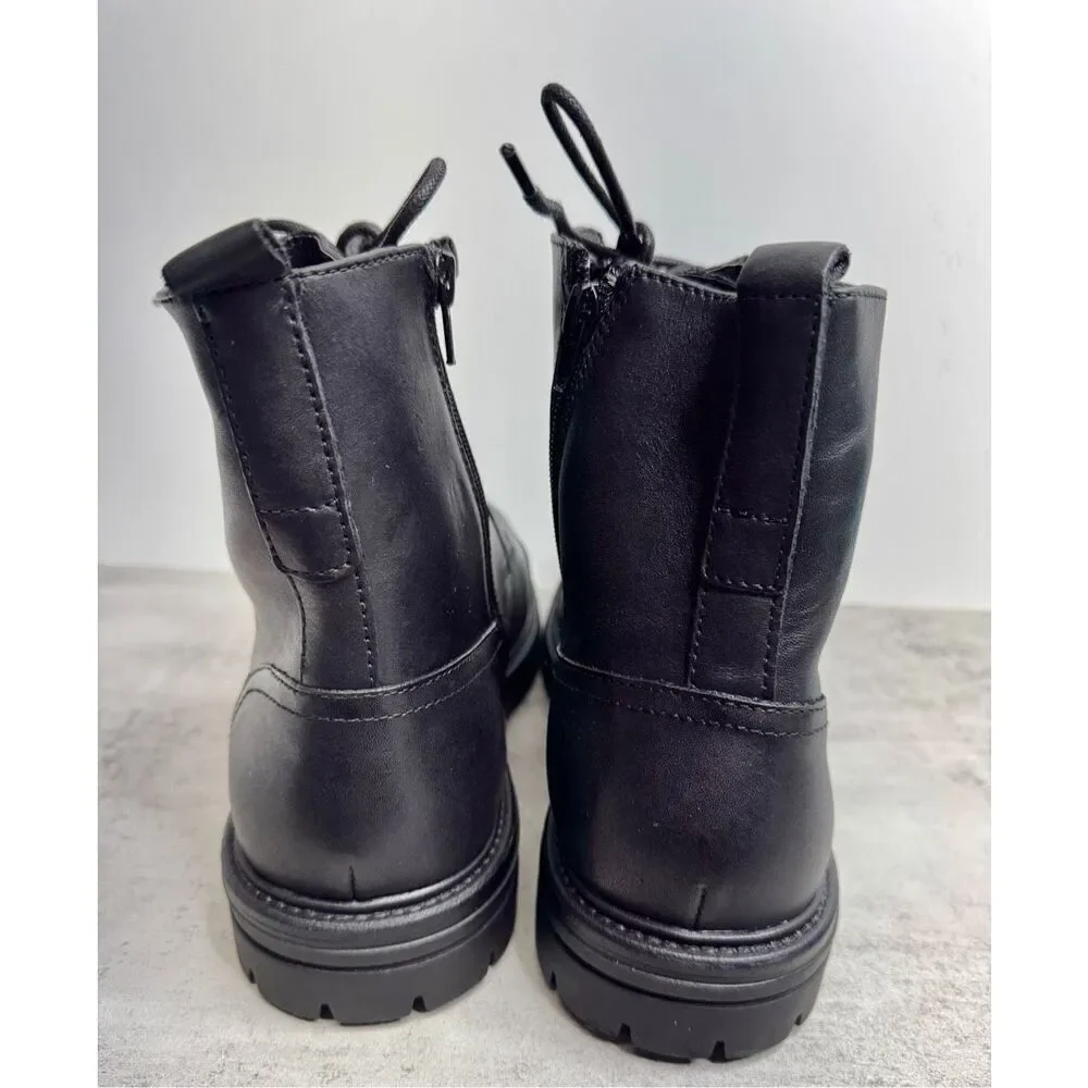 BP‎ Lace Up Boots Size 9.5 Black Leather Block Heel Rubber Sole NEW